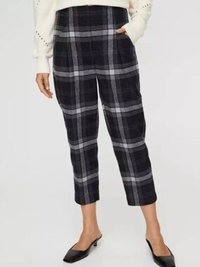 Aritzia Wilfred Chambery Wool Pants Size 00 High Waist Cropped Plaid Trousers |